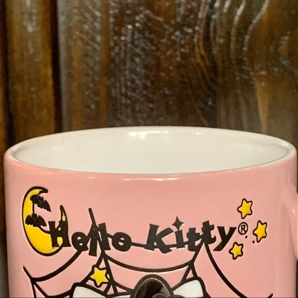 Hello Kitty Pink Halloween Mug - Skeleton Spider Web Bats Stars Pumpkins - Picture 2 of 11